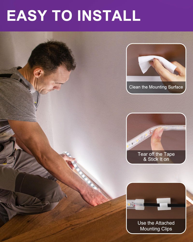 HitLights Outdoor LED Strip Lights Waterproof White, 16.4ft Dimmable Tape Light 5000K, IP67, 300 LEDs, 150Lm/ft, 12V Flexible Rope Lights for Home, Balcony, Roof, Patio (Power Source Not Included) - Image 5